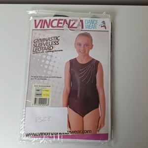 Vincenza Jet Black with Sparkling Diamante, Sleeveless Leotard 6-7 Years 116-122